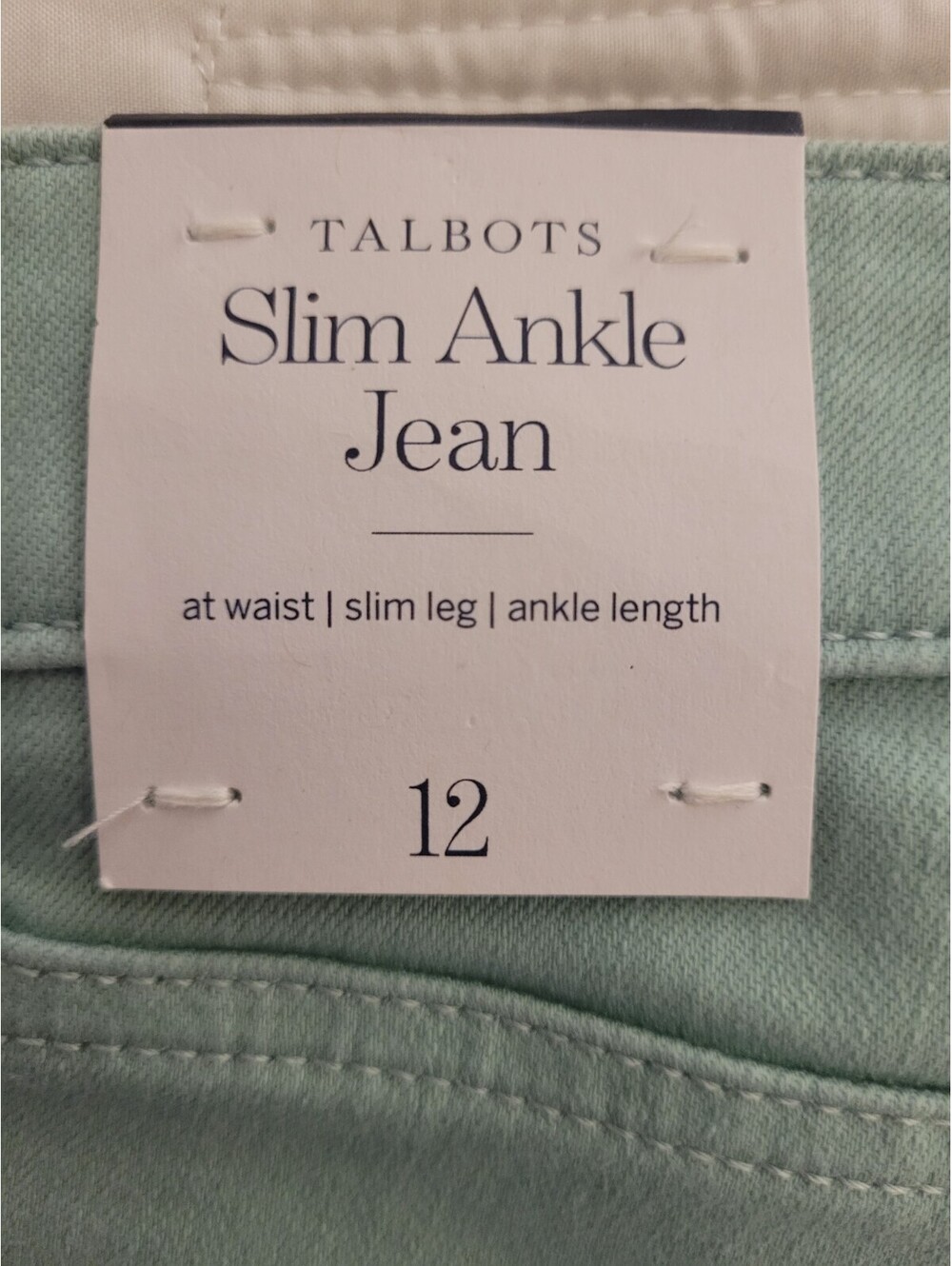 Talbots Women's Slim Ankle Jeans Mint Green Mid-Rise Stretch Size 12 NWT Classic - Picture 5 of 9